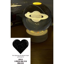 3D LED Işıklı Ahşap Standlı Cam Satürn Gezegen Küre Dolunay Lamba USB Hediyelik