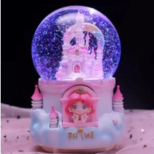 Renkli Işıklı Müzikli Büyük Boy Kar Küresi, Püskürtmeli, Şato Teması