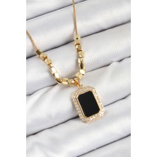 Zirkon Taşlı Siyah Baget Model Gold Renk Kadın Kolye - EBJ250816W37492