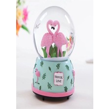 Renkli Flamingo Temalı Püskürtmeli Kar Küresi ve Müzik Kutusu, Büyük Boy