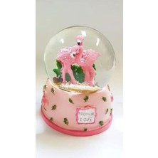 Işıklı Müzikli Flamingo Cam Kar Küresi, Orta Boy, Şık ve Dekoratif Ürün