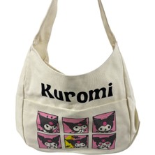 Kuromi Desenli Krem Rengi Kanvas Kumaş Çanta