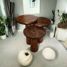 Simillo Home & Living Dekoratif Ahşap Mantar Sehpa 3’lü Set – Masif Doğal Kestane Renk Fiskos ve Zigon