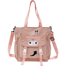 Kuromi Figürlü Pembe Kanvas Omuz Okul Çantası