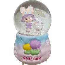 Işıklı Müzikli ve Püskürtmeli Sevimli Ayıcık Kar Küresi, Mavi-Pembe Renk Seçenekleri