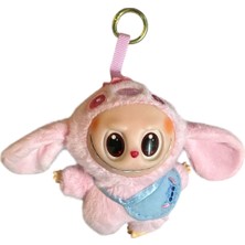 Stitch Figürlü Labubu Peluş Anahtarlık Pembe