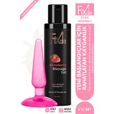 Fixcla – 150ML Çilek Aromalı Masaj Jeli 11 cm Silikon Uyumlu Plug 2’li Başlangıç Seti – Su Bazlı Yağsız Formül, Uzun Deneyim Etkili, Cilt Dostu ve Kolay Temizlenebilir Yapı – Yağsız ve Hafif