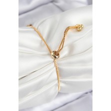 Pirinç Zirkon Taşlı Kare Model Gold Renk Asansörlü Kadın Bileklik - Bamido