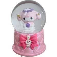 Işıklı Müzikli Pembe Fiyonklu Kız Cam Kar Küresi, Orta Boy, Şık ve Sevimli Dekorasyon.