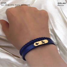 14 Ayar Plakalı Altın Oğlak Burçları Için Kelebek Motifli Lacivert Derili Hediye BILEKLIK-616BURÇ