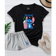 2'li Set Düz Renk Kadın Regular Şort ve Tshirt Tişört Lilo
