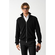 Odelon Erkek Regular Fit Siyah Triko Hırka Pamuklu Fermuarlı Düz Desen ile Şıklığı ve Rahatlığı Bir Arada Sunar