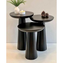 Simillo Home & Living Doğal Masif Ahşap Mantar Sehpa 3’lü Set – Siyah Renk Zigon ve Fiskos Takımı