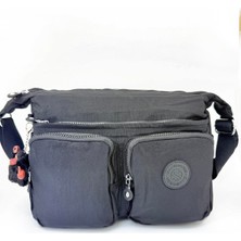 Suya Dayanıklı Klinkır Kumaş Çok Bölmeli Çapraz Omuz Kadın Çanta Siyah