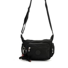 Kadın Krinkıl Kumaş Çok Gözlü Omuz Çantası Siyah