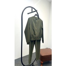 Kadın Fermuarlı Ceket Pantolon Alt-Üst Haki Takım