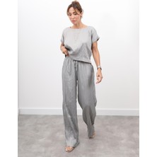 Kadın Crush Kumaş Bluz Pantolon Gri Takım