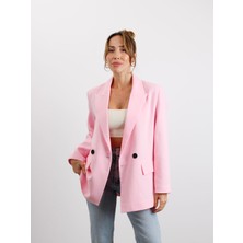 Kadın Poliviskon Kumaş Astarlı Pembe Blazer Ceket