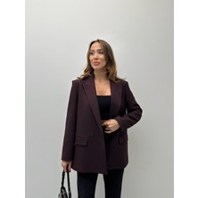 Kadın Poliviskon Kumaş Astarlı Mürdüm Blazer Ceket