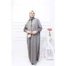 Defka Yarım Fermuarlı Kadın Namaz Elbisesi Kendinden Başörtülü Tesettür Elbise