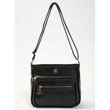 Kadın Ayarlanabilir Çapraz Askılı Dört Cepli Omuz Çantası Siyah