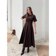 Kadın Maxi Boy Kloş Prenses Kahverengi Elbise