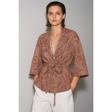 Etnik Desenli Bağlamalı Kimono