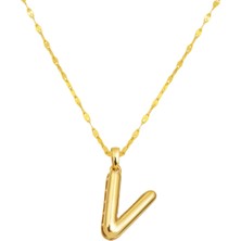 Kadın 14 Ayar Altın Balon V Harfi Kolye