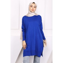 Saks Mavi Merserize Salaş Triko Tunik