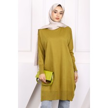 Yağ Yeşili Merserize Salaş Triko Tunik