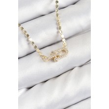 Bfs Pirinç Zirkon Taşlı Tifany Model Ezme Zincir Gold Renk Kadın Kolye