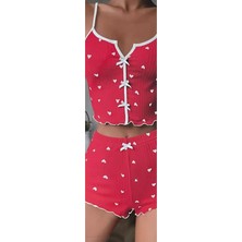 Kadın Kalp Desenli Şortlu Pijama Takımı