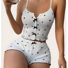 Kadın Kalp Desenli Şortlu Pijama Takımı