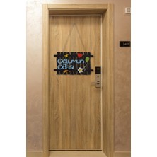 Oğlumun Odası Yazılı Lazer Kesim Çit Figürlü Mdf Kapı Süsü - Rebap