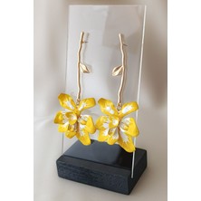 Sarı Çiçek Sallantılı Yaprak Detaylı Marka Model Vintage Uzun Büyük Küpe