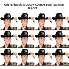 Kovboy Şerif Şapkası Siyah 12 Adet - Kostüm, Parti ve Gösteri Şapkası