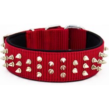 El Yapımı Çivili Köpek Boyun Tasması 5X55-65CM Kırmızı