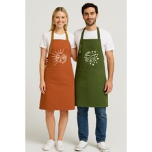 Mutfak Önlüğü Seti 2'li Siyah Kırmızı Leke Tutmaz Su Itici Kumaş Solmaz Baskı Ay Güneş Çeyiz Önlük