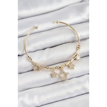 Bfs Pirinç Zirkon Taşlı Yıldız Model Gold Renk Charm Bileklik