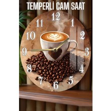 Kahve Tutkunuzu Tuvarınıza Taşıyın 3D Görünümlü Temperli Cam Saat – 33 cm CSDW129