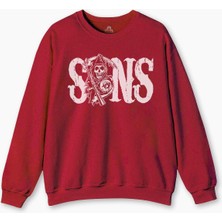 Kırımızı Sweatshirt Sons Of Anarchy Redwood Anarşi Motorsiklet Motor Baskılı Sweat