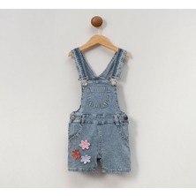 Kız Çocuk 1-4 Yaş Çiçek Nakışlı Kot Şort Salopet