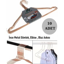 10 Adet Bakır Renkli Metal Elbise Askısı, Dolap Düzenleyici, Ince ve Şık Tasarım