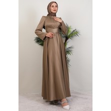 Sadem Tesettür Elbise Koyu Vizon