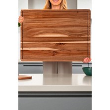 OK Wood Doğal Ahşap Xxl Kesme Tahtası – Çift Yüzeyli, Sıvı Oluklu, Servis ve Sunum Için Büyük Mutfak Ürünü