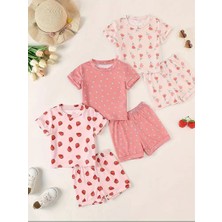 Kız Çocuk Yazlık 2’li Şortlu Takım – Çilek, Lale ve Desenli Modeller