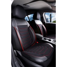 Fiat Egea Cross ile Uyumlu Lüx Deri Detaylı Oto Koltuk Kılıfı Ön Arka Takım Carbon Siyah Kırmızı