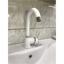 Beyaz Kısa Lavabo Bataryası Delta Banyo Sıcak Soğuk Su Girişli Musluk
