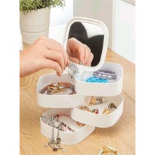 4 Katlı Aynalı Takı Saklama Kutusu, 360° Dönebilen Kare Organizer