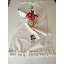 Nakışlı Otantik Organik Saçaklı Yumuşak Keten Runner 47X120 cm